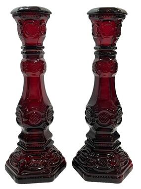 Vintage 1970s Avon Ruby Red Candlesticks Holders Perfume Bottles 1876 Cape Cod